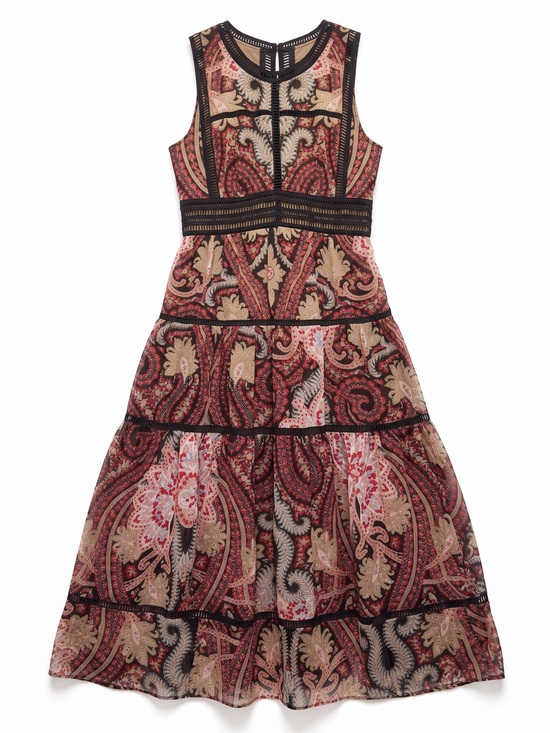 Ranna Gill Dresses & Skirts - Ranna Gill Red Paisley Tiered Sleeveless Dress